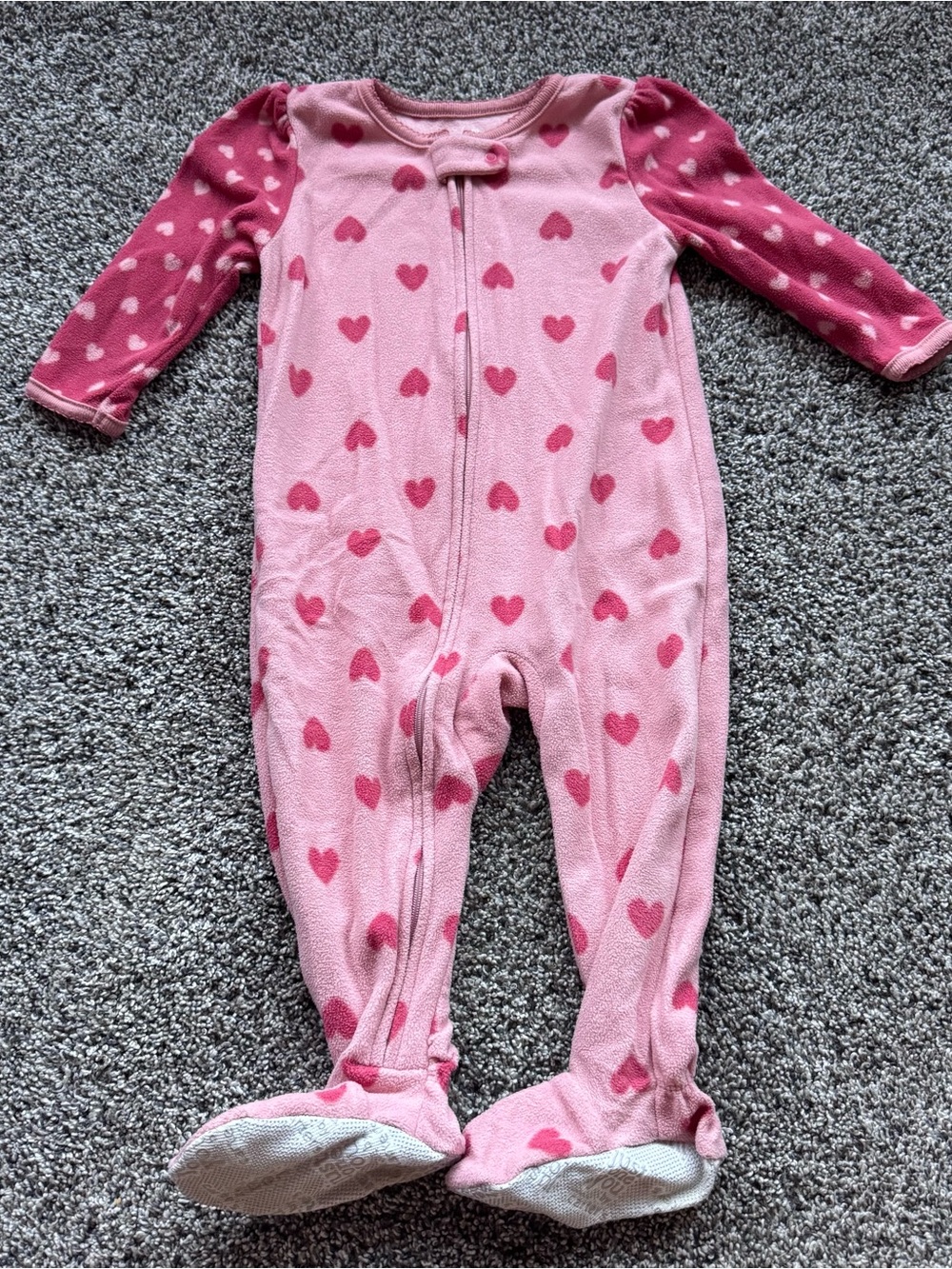 Carter's Pink Heart Fleece Footed One-Piece
